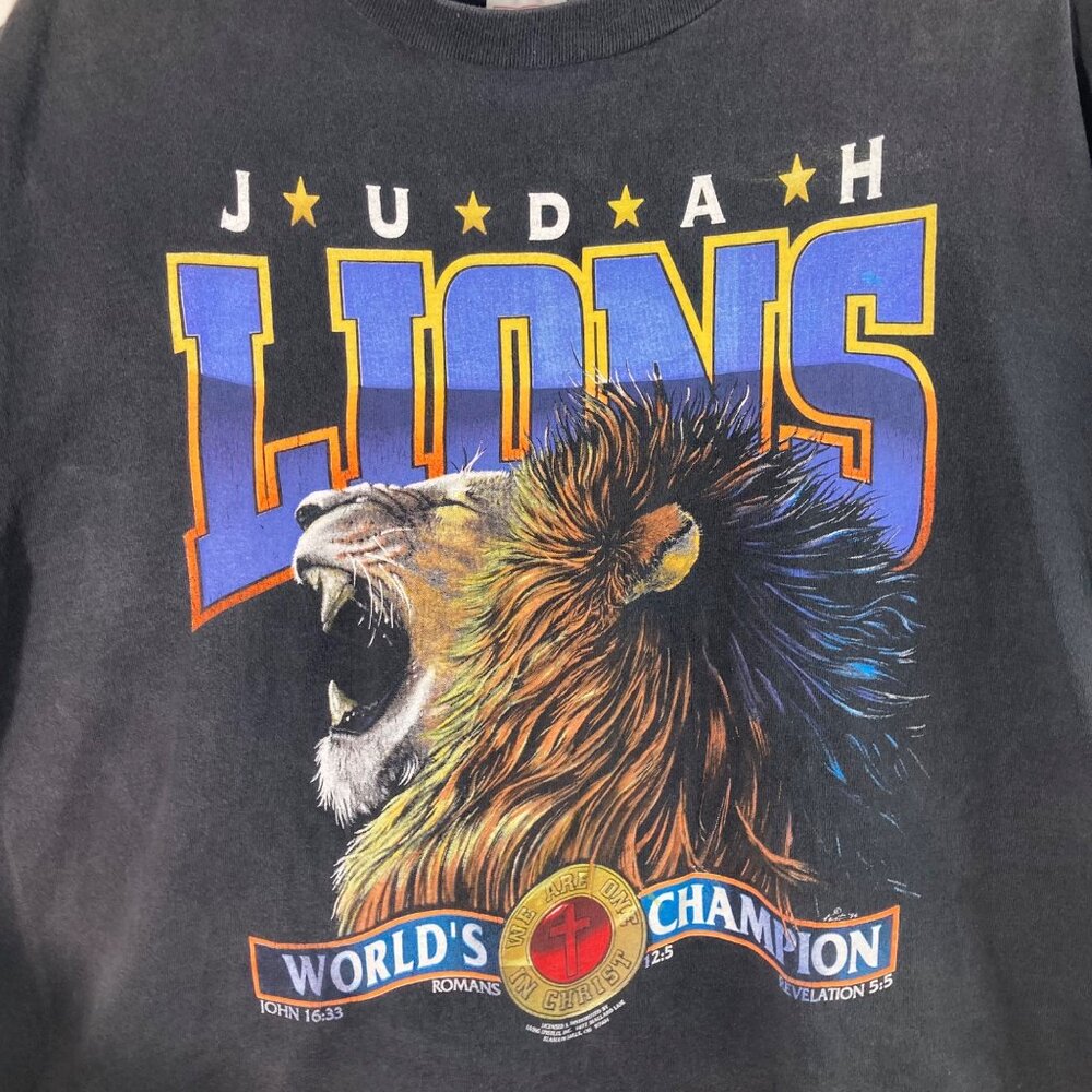 Mens Vintage 80s Delta Living Epistles Judah Lions Tee‎ Shirt Black XL Cotton - Picture 3 of 11